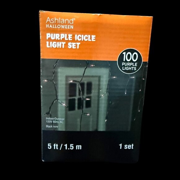 Ashland Halloween Purple Icicle 100 Light String Indoor/Outdoor 5ft Black Wire - Picture 1 of 6